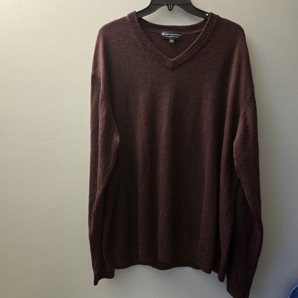 Hart Schaffner Marx V-Neck Sweater Men's Tall 3XT Maroon 100% Merino Wool Top